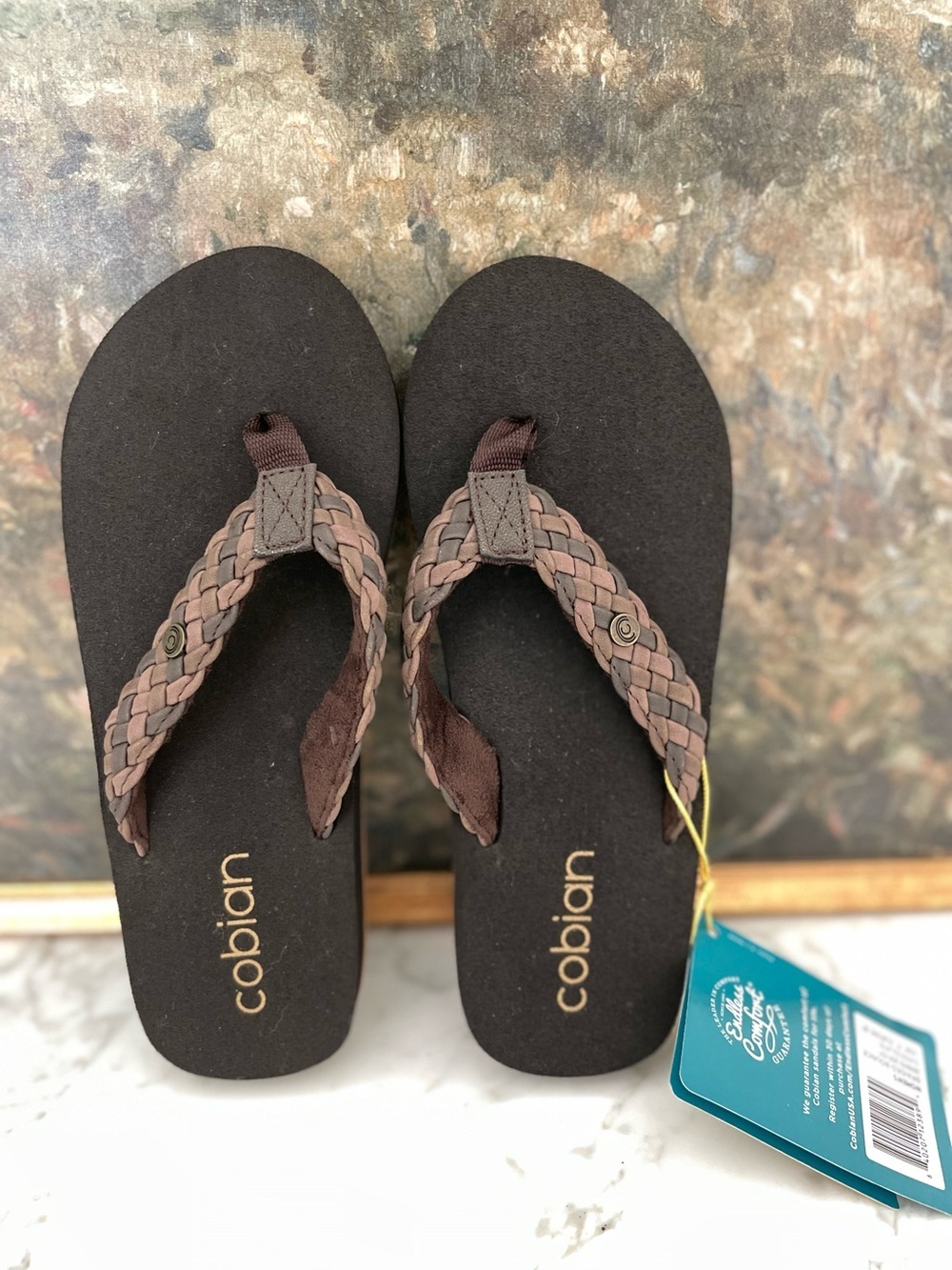NEW Cobian Braided Bounce Chocolate Flip Flop size 7 Sandals Brown